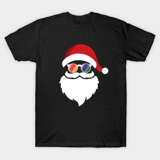 LGBT Gay Pride Santa Claus Face Christmas Rainbow Flag Cute T-Shirt